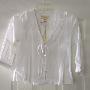 Rebellion Ivory Button-Up Blouse with Ruffles
